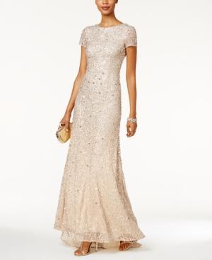 Adrianna Papell Petite Sequined Train Gown