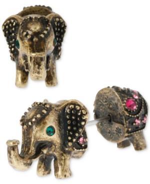 Betsey Johnson Brass-tone Elephant Front-back Stud Earrings