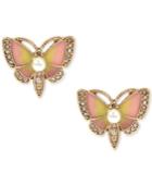 Betsey Johnson Gold-tone Multi-stone Butterfly Stud Earrings