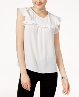 Lily Black Juniors' Ruffled Flutter-sleeve Top