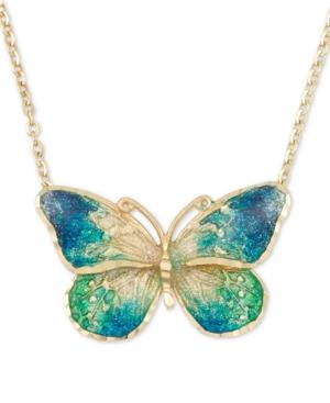 Ceramic Butterfly Pendant Necklace In 14k Gold, 16 + 1 Extender