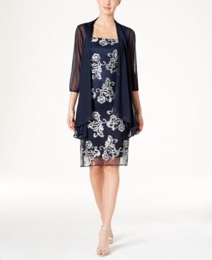 R & M Richards Floral-embroidered Dress And Jacket