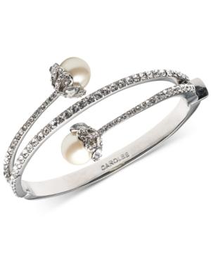 Carolee Silver-tone Imitation Pearl And Crystal Hinged Bangle Bracelet