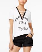 Rebellious One Juniors' Soul Lace-up Graphic T-shirt
