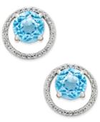 Blue Topaz (1-7/8 Ct. T.w.) And Diamond (1/6 Ct. T.w.) Round Halo Stud Earrings In Sterling Silver