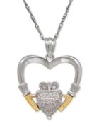 Diamond Accent Claddagh Pendant Necklace In Sterling Silver And 14k Gold