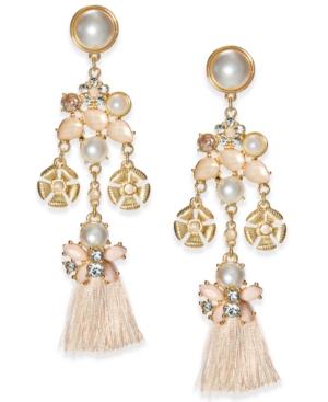 Inc International Concepts Gold-tone Imitation Pearl, Stone & Tassel Chandelier Earrings, Created For Macy's