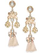 Inc International Concepts Gold-tone Imitation Pearl, Stone & Tassel Chandelier Earrings, Created For Macy's