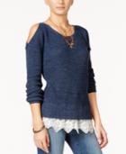 American Rag Cold-shoulder Lace-trim Sweater, Only At Macy's