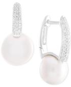 Cultured Freshwater Pearl (8mm) And Diamond (1/6 Ct. T.w.) Drop Earrings In 14k White Gold