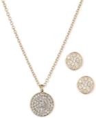 And Klein Pave Disc Pendant Necklace And Stud Earrings