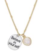 Gold-tone Believe In Yourself Disc And Stone Charm Pendant Necklace