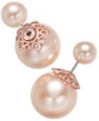 Charter Club Rose Gold-tone Pink Imitation Pearl Front And Back Earrings, Only At Macy's