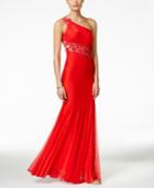 Xscape One-shoulder Floral Lace Gown