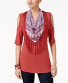 Style & Co Detachable Scarf Cold-shoulder Top, Only At Macy's