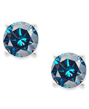 14k White Gold Earrings, Treated Blue Diamond Stud Earrings (1 Ct. T.w.)