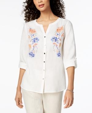 Jm Collection Embroidered Linen Shirt, Created For Macy's