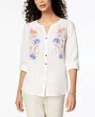Jm Collection Embroidered Linen Shirt, Created For Macy's