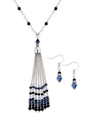 C.a.k.e. By Ali Khan Rhodium-tone Tassel Necklace & Drop Earring