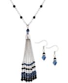 C.a.k.e. By Ali Khan Rhodium-tone Tassel Necklace & Drop Earring