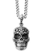 King Baby Men's Carved Skull Pendant Necklace In Sterling Silver