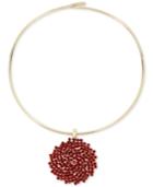 Kenneth Cole New York Gold-tone Woven Red Bead Pendant Collar Necklace