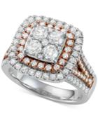 Diamond Two-tone Halo Cluster Engagement Ring (2 Ct. T.w.) In 14k White & Rose Gold