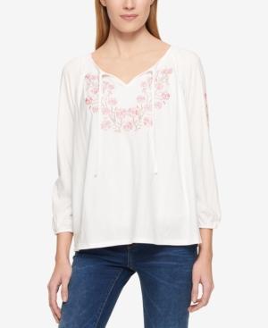 Tommy Hilfiger Embroidered Peasant Top, Only At Macy's