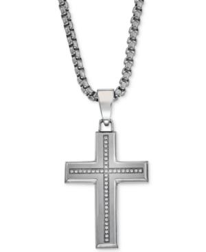 Esquire Men's Jewelry Diamond Cross Pendant Necklace (1/6 Ct. T.w.) In Stainless Steel, Only At Macy's
