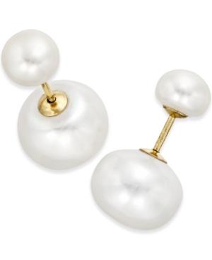 Cultured Freshwater Pearl (8mm And 11-1/2mm) Front And Back Stud Earrings In 14k Gold