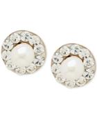 Cultured Freshwater Pearl (3mm) And Cubic Zirconia Stud Earrings In 14k Gold