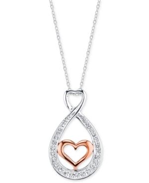 Unwritten Sterling Silver Sisters Two-tone Cubic Zirconia Heart Pendant Necklace