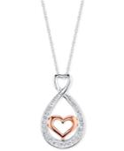 Unwritten Sterling Silver Sisters Two-tone Cubic Zirconia Heart Pendant Necklace