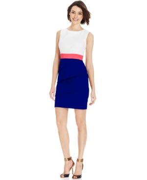 Connected Petite Sleeveless Tiered Colorblock Dress