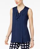 Alfani Prima Grommet-trim Lace-up Top, Only At Macy's
