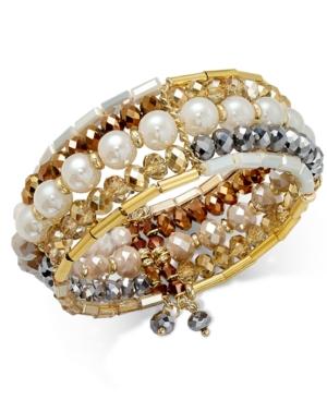 Inc International Concepts Gold-tone Imitation Pearl And Bead Bangle Bracelet, Only At Macy's
