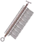 Guess Silver-tone Link & Woven Faux Suede Crystal Fringe Bracelet