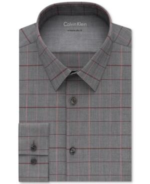 Calvin Klein X Men's Extra-slim Fit Thermal Stretch Performance Gray/red Check Dress Shirt