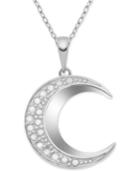 Diamond Crescent Moon 18 Pendant Necklace (1/10 Ct. T.w.) In Sterling Silver