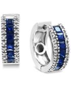 Effy Sapphire (1-5/8 Ct. T.w.) & Diamond (1/6 Ct. T.w.) Hoop Earrings In 14k White Gold