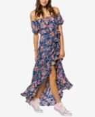 O'neill Juniors' Constance Printed Off-the-shoulder Wrap-front Maxi Dress