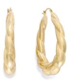 Signature Gold Ribbed Oval Hoop Earrings In 14k Gold
