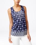 Charter Club Petite Floral-print Embroidered Top, Only At Macy's