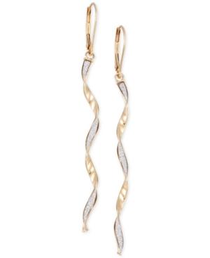 Twist Glitter Long Drop Earrings In 14k Gold