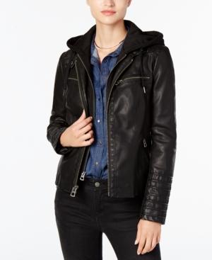 Lucky Brand Hooded Faux-leather Moto Jacket