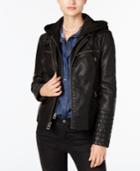 Lucky Brand Hooded Faux-leather Moto Jacket