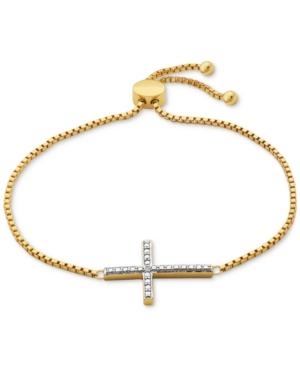 Diamond Accent Cross Slider Bracelet In 18k Gold Over Silver-plated Bronze