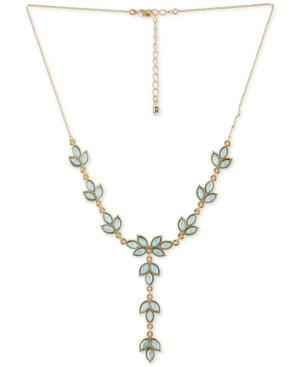 Rachel Rachel Roy Gold-tone Colored Stone Leaf Lariat Necklace, 14-1/2 + 2 Extender