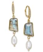 Paul & Pitu Naturally 14k Gold-plated Pave Colored Stone Imitation Pearl Drop Earrings