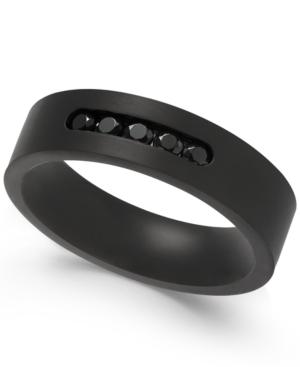 Sutton By Rhona Sutton Men's Black-tone Stainless Steel Jet Cubic Zirconia Ring